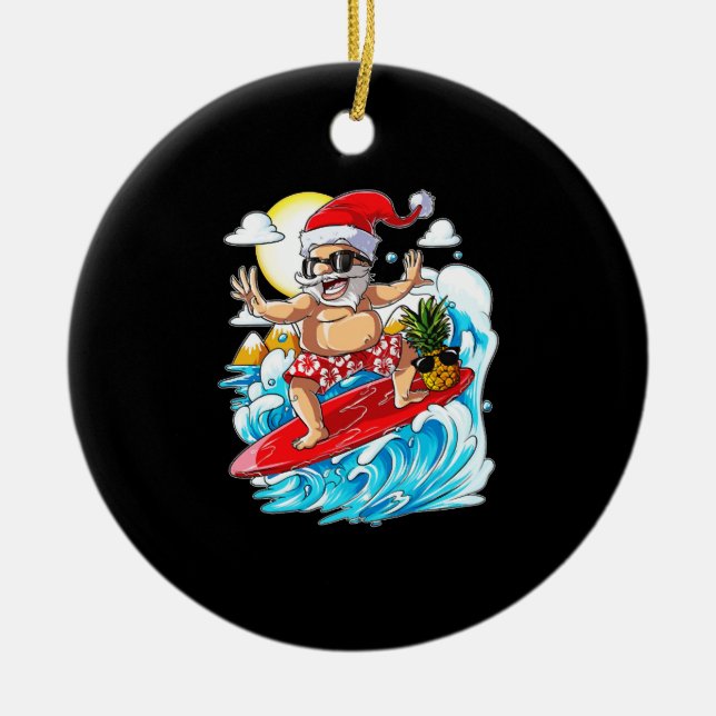 Weihnachten im Juli Santa Hawaiian Surfen Keramik Ornament (Vorne)