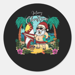 Weihnachten im Juli Santa Hawaiian SurfSummer Su Runder Aufkleber