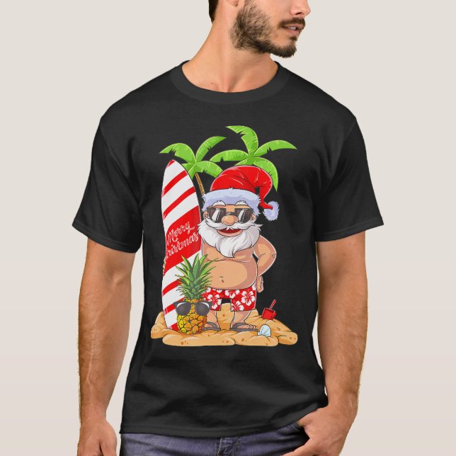 Weihnachten im Juli Santa Hawaiianisches Sommersur T-Shirt (Vorderseite)