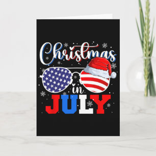 Weihnachten im Juli Santa Hut Sungles USA-Flagge 4 Karte