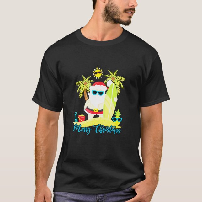 Weihnachten im Juli Santa Summer Surfing Beach Sur T-Shirt (Vorderseite)