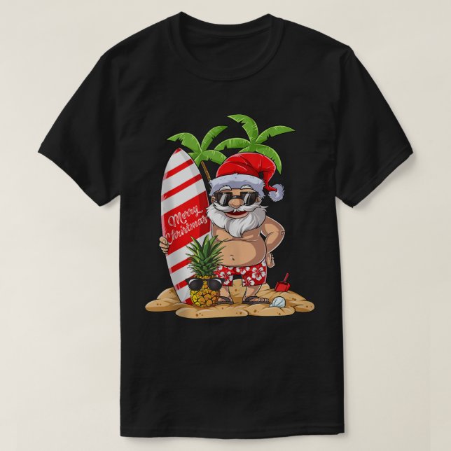 Weihnachten im Juli Santa Surf Hawaiian Men Sommer T-Shirt (Design vorne)