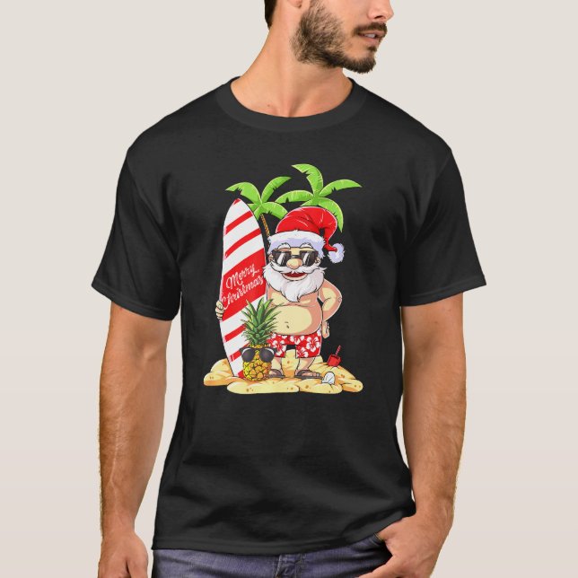 Weihnachten im Juli Santa Surf Hawaiian Men Sommer T-Shirt (Vorderseite)