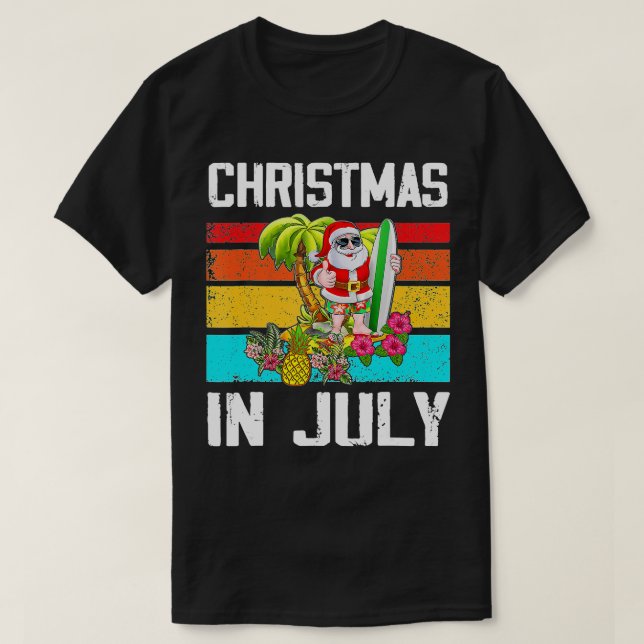 Weihnachten im Juli Santa Surfer Hawaii Sommerferi T-Shirt (Design vorne)