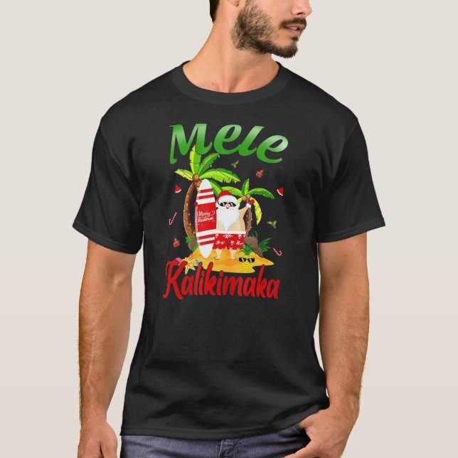 Weihnachten im Juli Santa Surfing Funny Mele Kalik T-Shirt (Vorderseite)