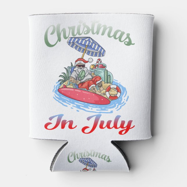Weihnachten im Juli Santa Surfing T Shirt Sommer Dosenkühler (Vorderseite)