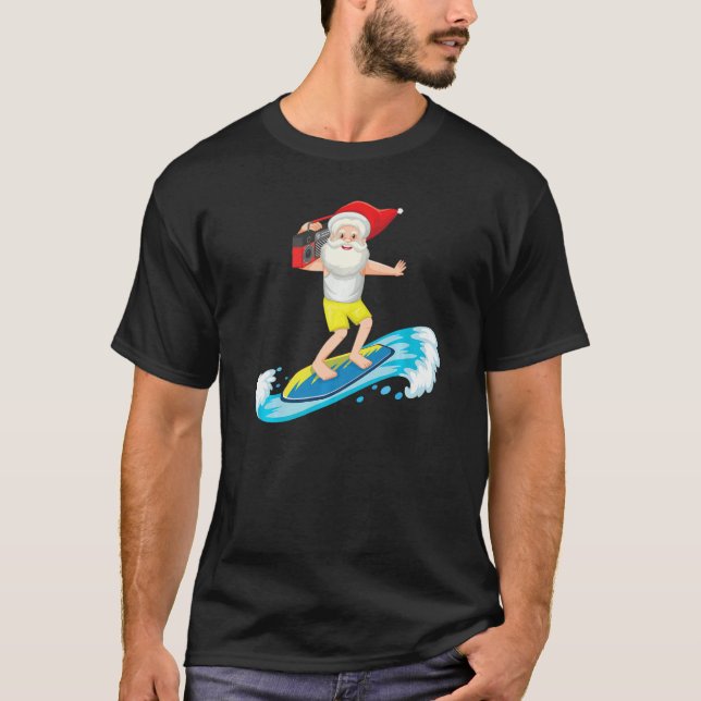 Weihnachten im Juli Santa Surfing Weihnachtsmannmü T-Shirt (Vorderseite)