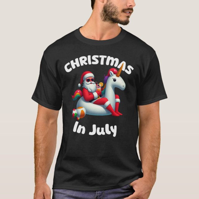 Weihnachten im Juli Santa Unicorn Floater T-Shirt (Vorderseite)
