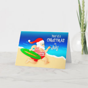 Weihnachten im Juli Santa Vintage-Badeanzug Surfen Karte
