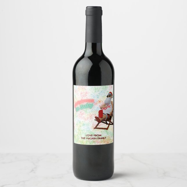 Weihnachten im Juli Santa Weinetikett (Vorderseite)