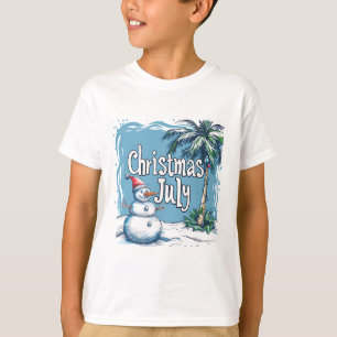 Weihnachten im Juli Schneemann- und Palmenbaum-Des T-Shirt