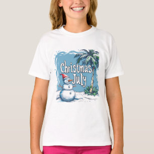 Weihnachten im Juli Schneemann- und Palmenbaum-Des T-Shirt