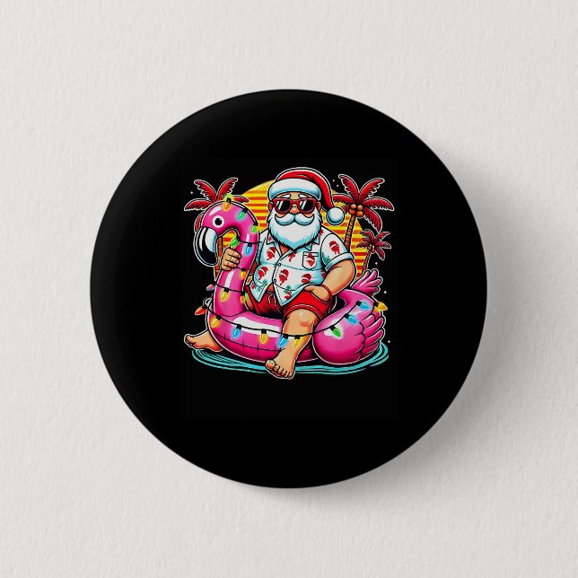 Weihnachten im Juli Shirt Santa Flamingo Float Som Button (Vorderseite)