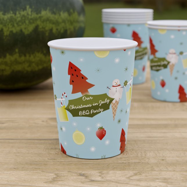 Weihnachten im Juli Sommer GRILLEN Party Paper Cup Pappbecher (🍉Just add your name! Perfect paper cup for Christmas in July (and the one in December) 🍉)