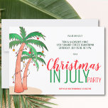 Weihnachten im Juli Sommer Party Einladung<br><div class="desc">Feiern wir Weihnachten im Juli mit einem Party! Freuen Sie sich auf das Weihnachtsfest mit den von Hand gezeichnet Palmen,  die mit Lichtern und Bauern dekoriert sind. Passen Sie diese Einladungen mit Ihren Details an und genießen Sie den Spaß! Original Wasserfarbe © Michele Davies.</div>