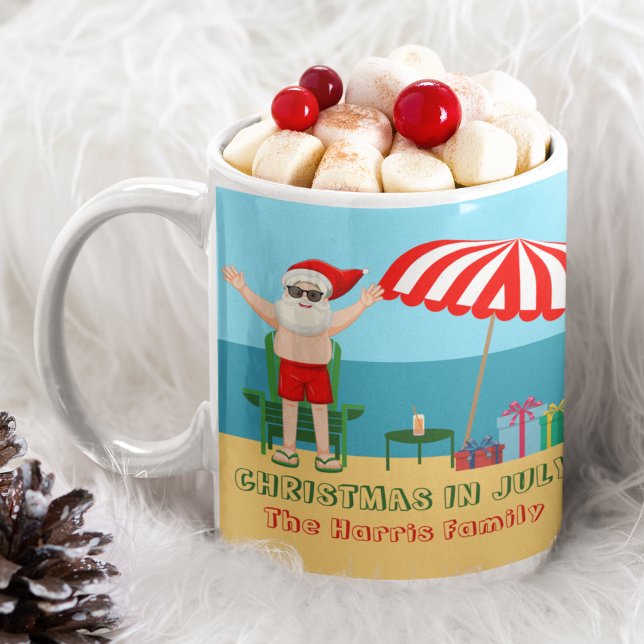 Weihnachten im Juli Sommer Santa Claus Beach House Kaffeetasse (Von Creator hochgeladen)