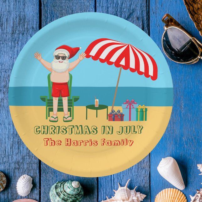 Weihnachten im Juli Sommer Santa Claus Beach Party Pappteller (Von Creator hochgeladen)