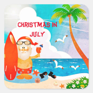 Weihnachten im Juli Sommerparty Weihnachtsmann Quadratischer Aufkleber