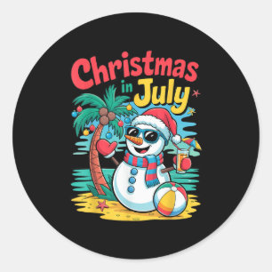 Weihnachten im Juli Summer Beach Xmas Snowman Palm Runder Aufkleber