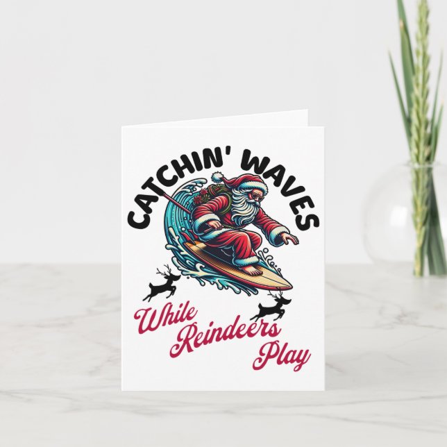 Weihnachten im Juli Surfen Santa Claus Sommer Stra Karte (Vorderseite)