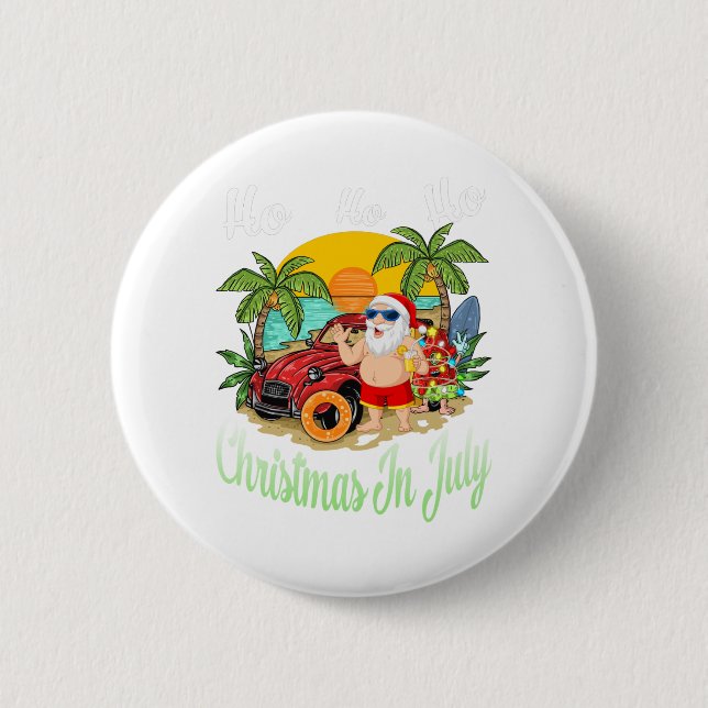 Weihnachten im Juli T-Shirt Funny Santa Summer Bea Button (Vorderseite)