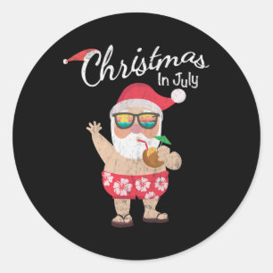 Weihnachten im Juli T-Shirt Lustiger Santa Sommer Runder Aufkleber