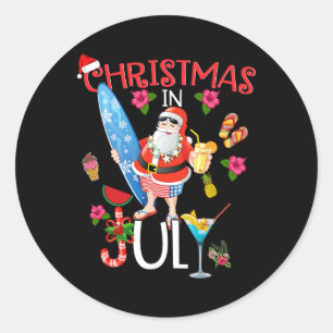 Weihnachten im Juli T-Shirt Lustiger Santa Sommer  Runder Aufkleber