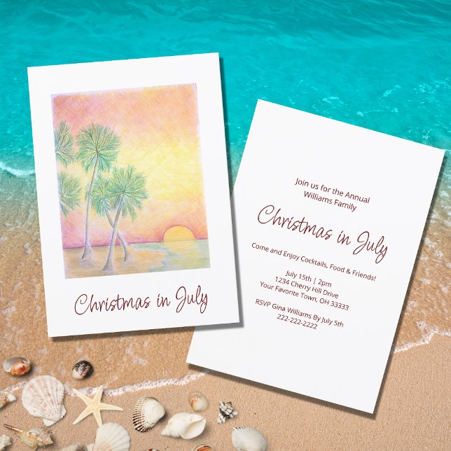 Weihnachten im Juli Tropical Palm Trees Beach Part Einladung (Von Creator hochgeladen)