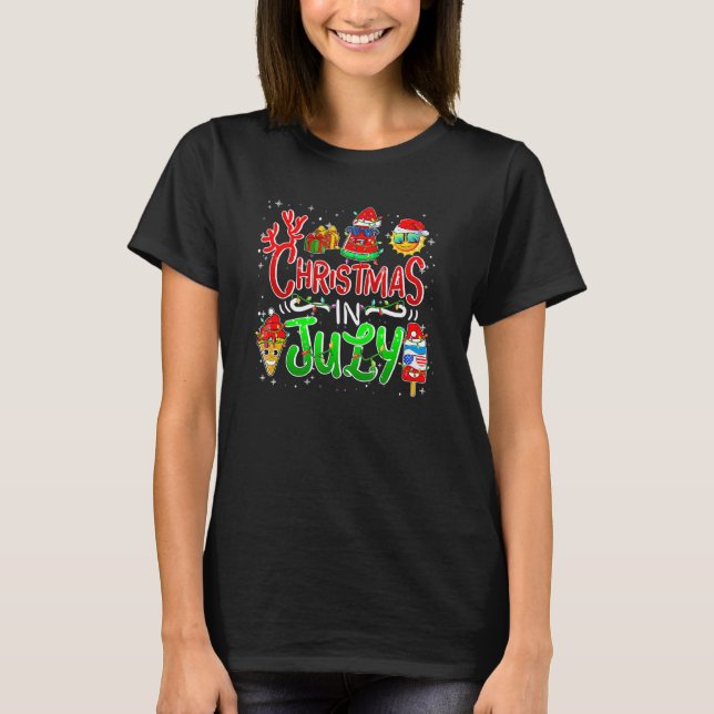 Weihnachten im Juli Wassermelon Weihnachtsmannmütz T-Shirt (Vorderseite)