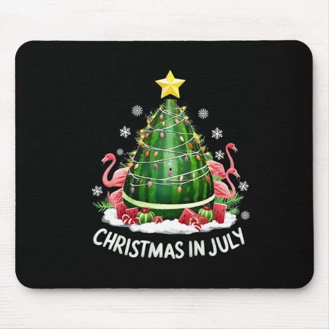Weihnachten im Juli Watermelon Tree Funny Flamingo Mousepad (Vorne)