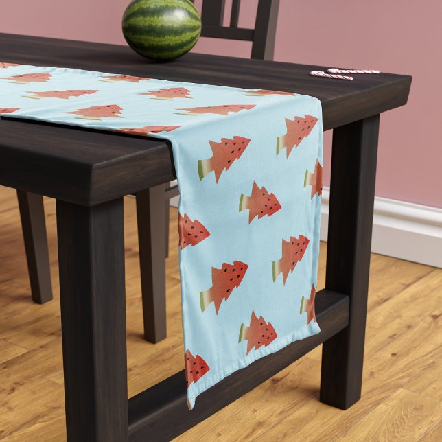 Weihnachten im Juli Watermelon Tree Pattern Blau Kurzer Tischläufer (🍉This table runner is a fun & festive way to celebrate Christmas in July (or the one in December)🍉)
