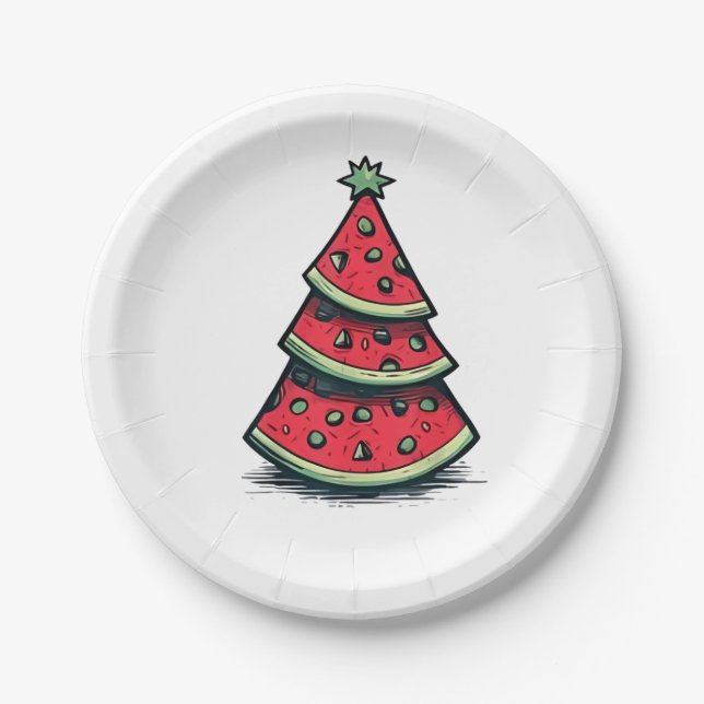 Weihnachten im Juli Watermelon Weihnachtsbaum Pappteller (Vorderseite)