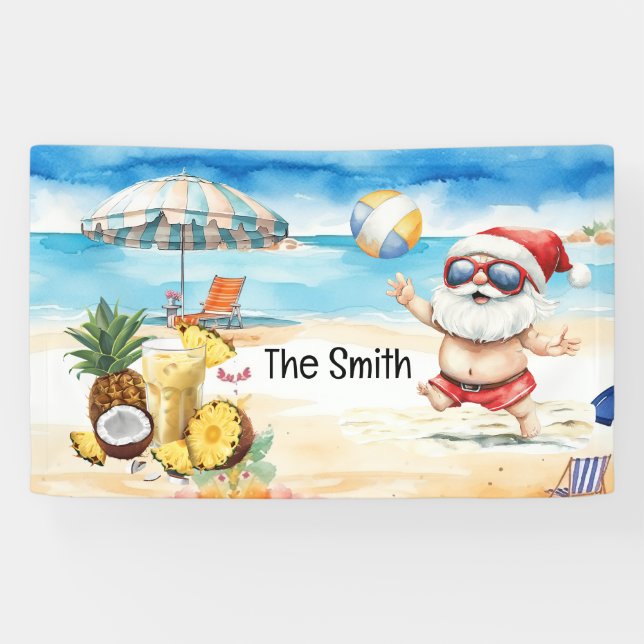 Weihnachten im Juli Weihnachtsmann am Strand Banner (Horizontal)