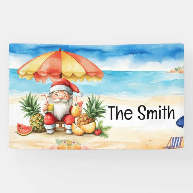 Weihnachten im Juli Weihnachtsmann am Strand Banner (Horizontal)