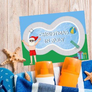 Weihnachten im Juli Weihnachtsmann Sommer-Pool-Par Postkarte