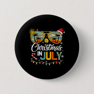 Weihnachten im Juli Weihnachtsmannmütze Sonnenbril Button