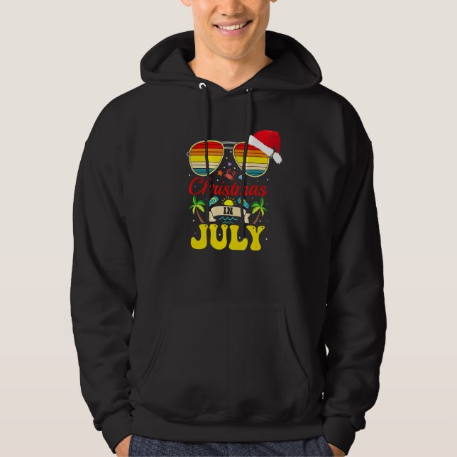 Weihnachten im Juli Weihnachtsmannmütze Sonnenbril Hoodie (Vorderseite)