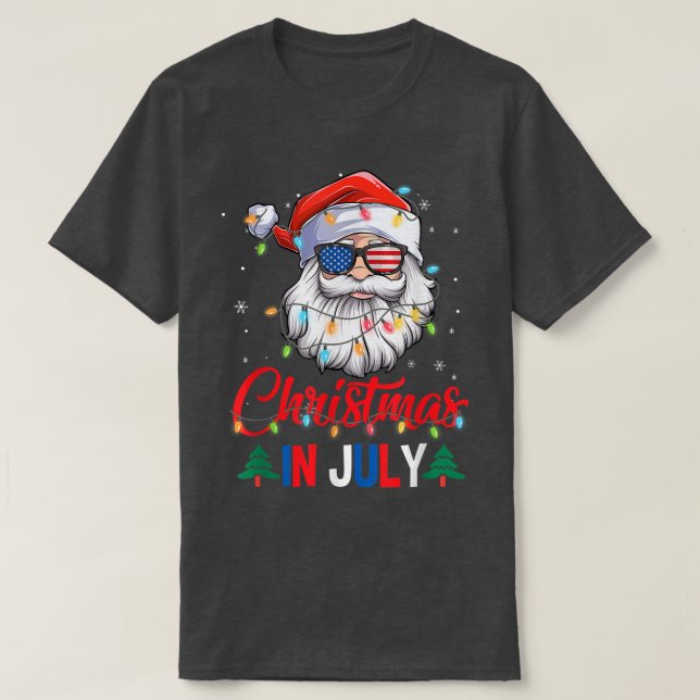 Weihnachten im Juli Weihnachtsmannmütze Sonnenbril T-Shirt (Design vorne)