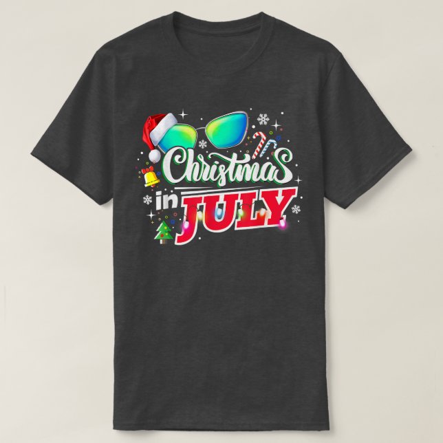 Weihnachten im Juli Weihnachtsmannmütze Sonnenbril T-Shirt (Design vorne)