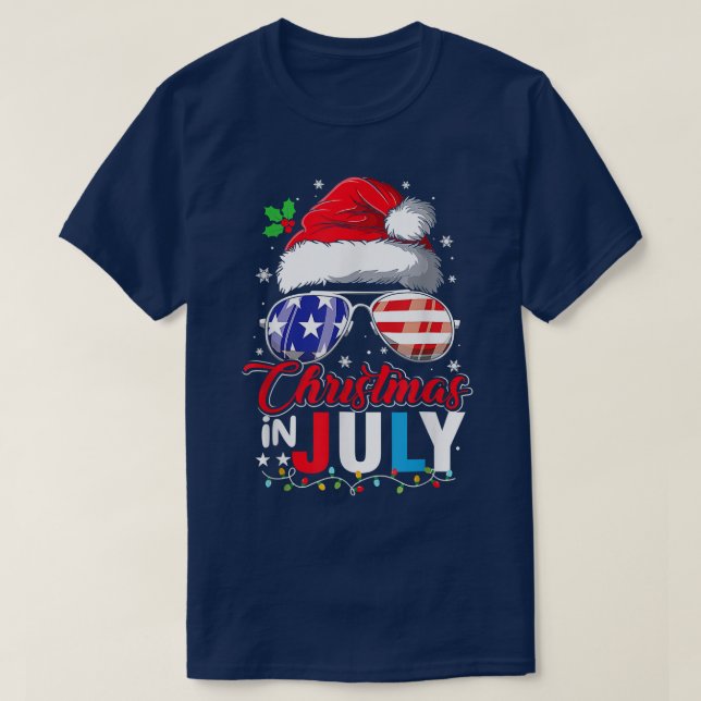 Weihnachten im Juli Weihnachtsmannmütze USA Flag S T-Shirt (Design vorne)