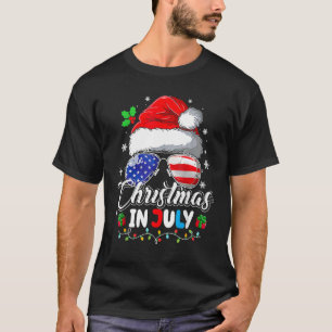 Weihnachten im Juli Weihnachtsmannmütze USA Flagge T-Shirt