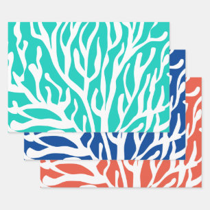 Weihnachten im Juli, weißer Korallenprint Geschenkpapier Set