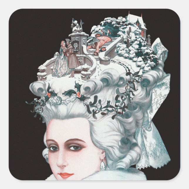 Weihnachten im Kopf Vintage Mode Quadratischer Aufkleber (Vorderseite)