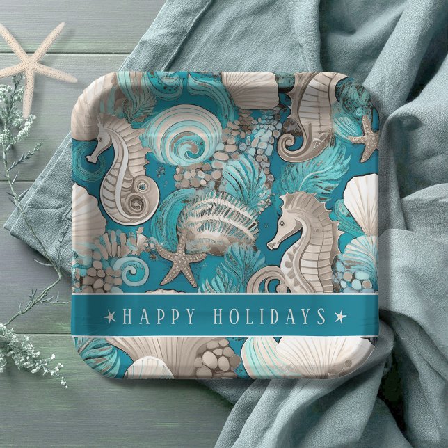 Weihnachten im küstennahen Seepferd Muster#4 ID100 Pappteller (Von Creator hochgeladen)