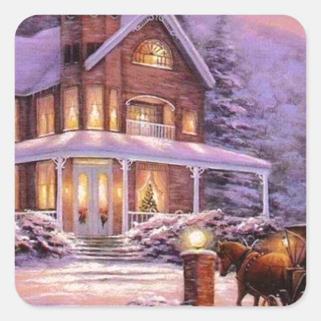 Weihnachten im Lande Quadratischer Aufkleber (Vorderseite)