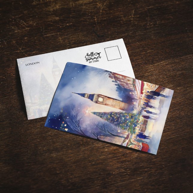 Weihnachten im Londoner Big Ben Watercolor Einladung (Von Creator hochgeladen)