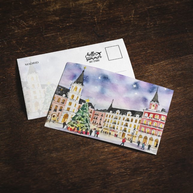 Weihnachten im Madrider Watercolor Postcard Einladung (Von Creator hochgeladen)