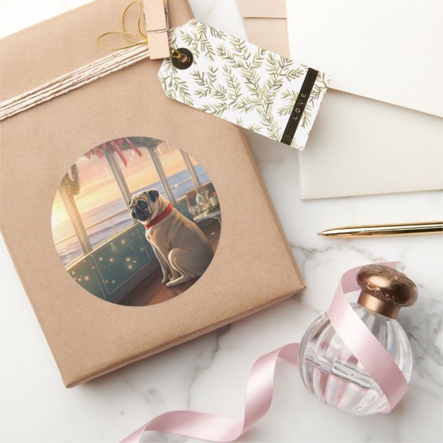 Weihnachten im Mops - Feierliche Hochzeit Runder Aufkleber (Schenken)