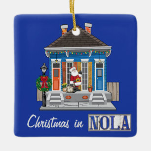 Weihnachten im New Orleans Shotgun House Keramikornament