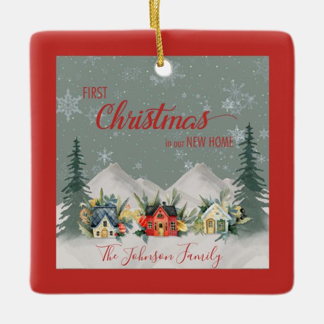 Weihnachten im New Zuhause Winter Village Keramikornament (Vorderseite)